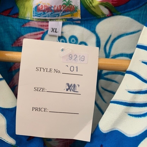 Harshal Caribana NWT Blue Pink Green Tropical Print SS Hawaiian Shirt XL - Picture 5 of 11